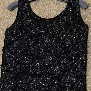 Vintage 1960’s Black Sequin Sleeveless Shell Top with Back Zipper